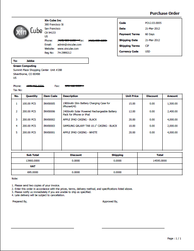 Sample Purchase Order Template