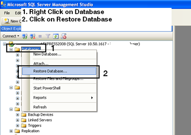 Manually Restore Xin Inventory Database