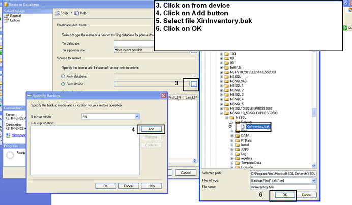 Restore Xin Inventory database