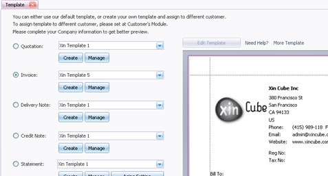 Invoice template editor