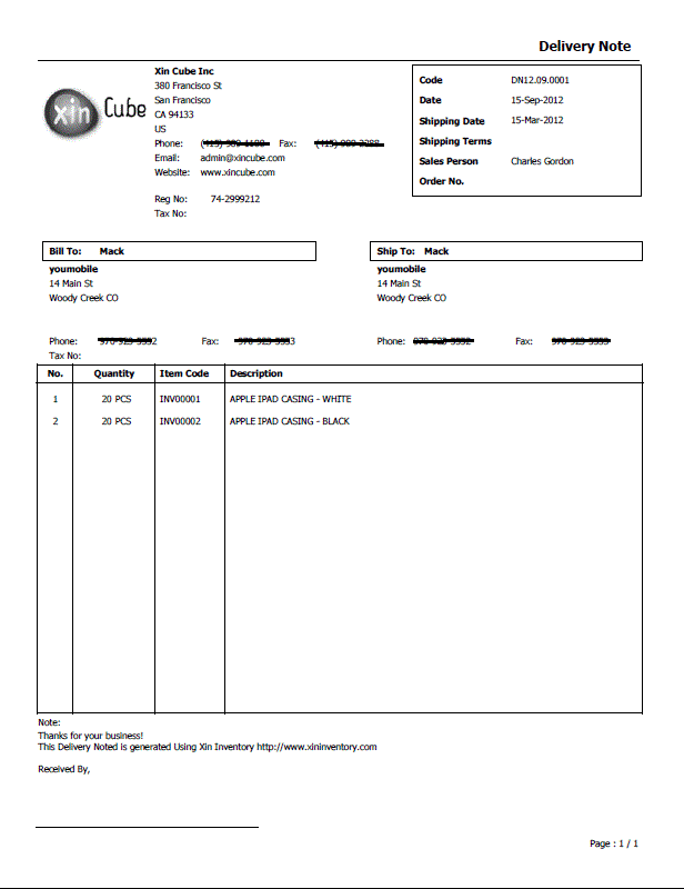 Delivery Note Template Sample Delivery Note Delivery Note